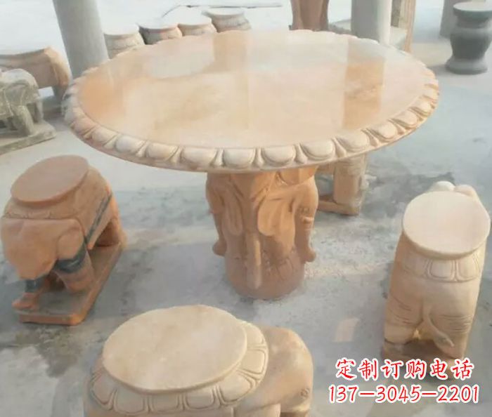 保定晚霞红小象桌凳别墅石雕 (2)