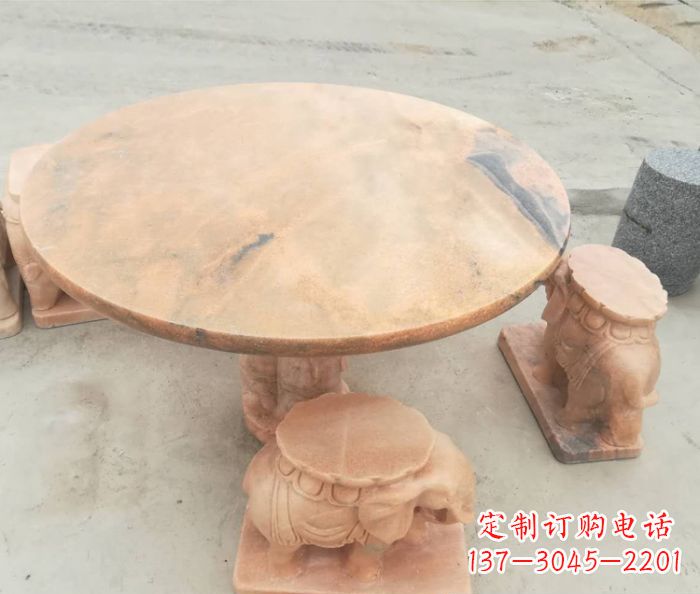 保定晚霞红小象桌凳别墅石雕 (4)