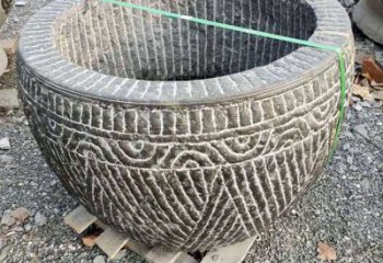 保定精美青石莲花水缸雕塑