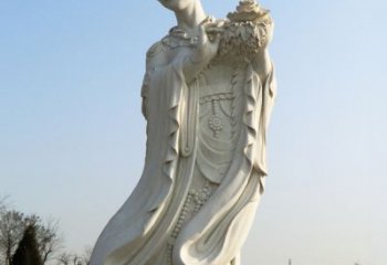 保定古典美女雕塑——十二花神之四月牡丹杨玉环汉白玉
