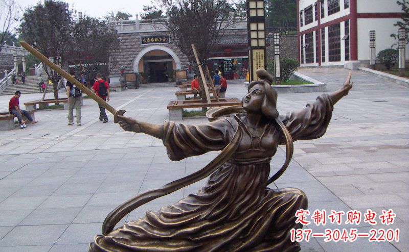 保定舞剑的古代美女古代人物铜雕