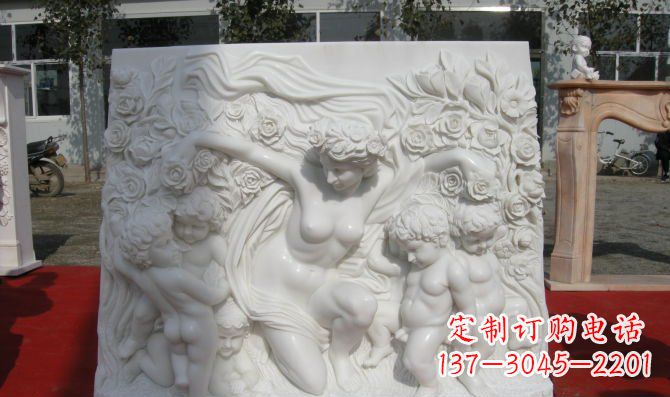 保定西方女人与孩子汉白玉浮雕