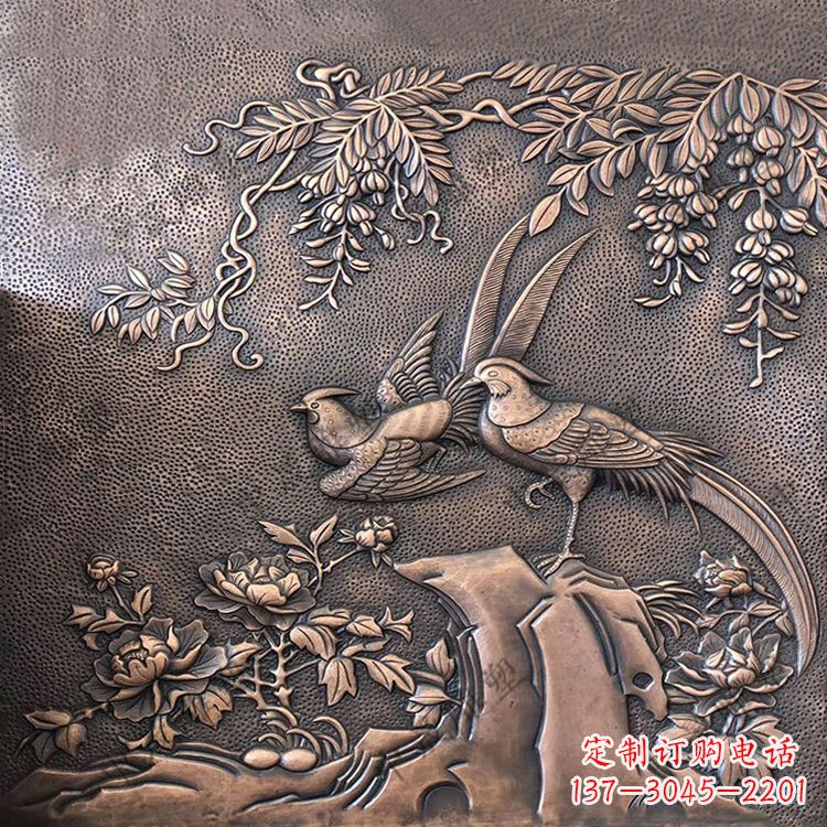 保定喜鹊紫铜浮雕装饰画