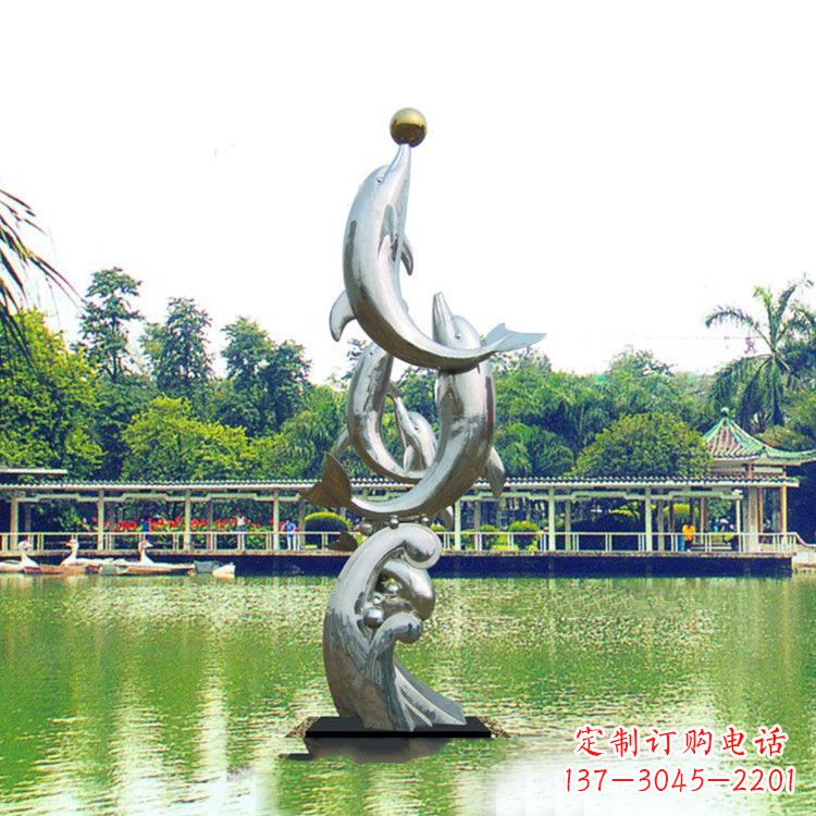 保定戏球不锈钢海豚雕塑-园林水景动物景观
