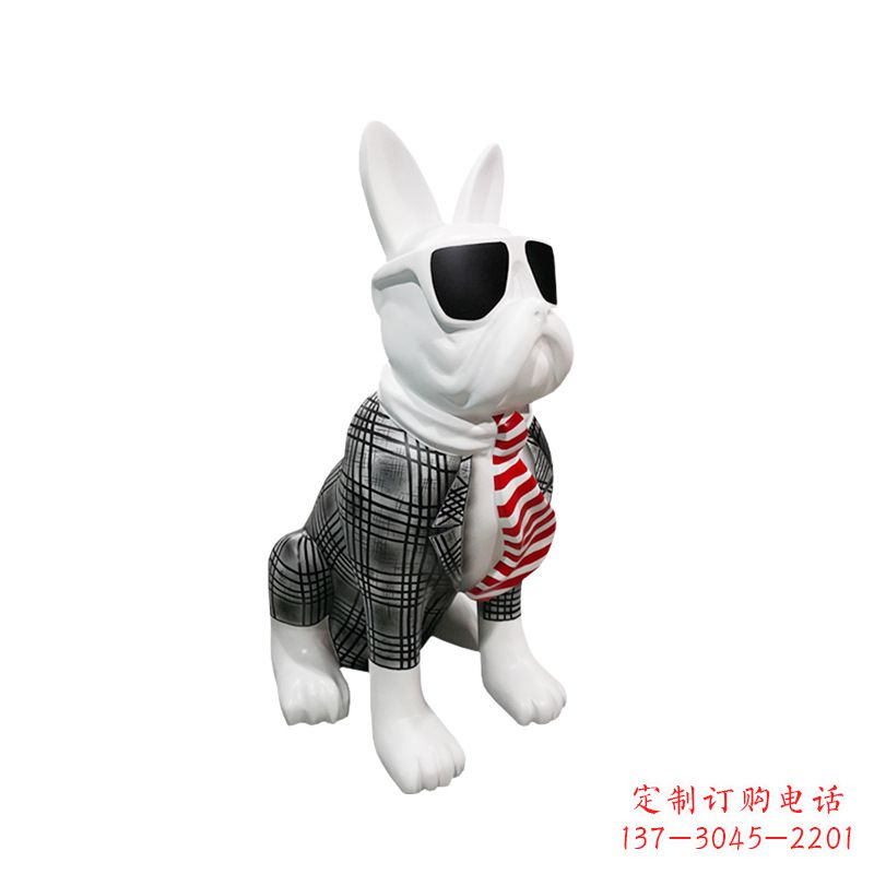 保定系领带戴墨镜的狗雕塑,商场超市美陈斗牛犬摆件