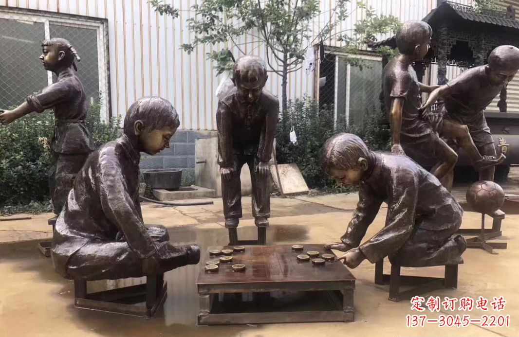 保定下象棋儿童铜雕