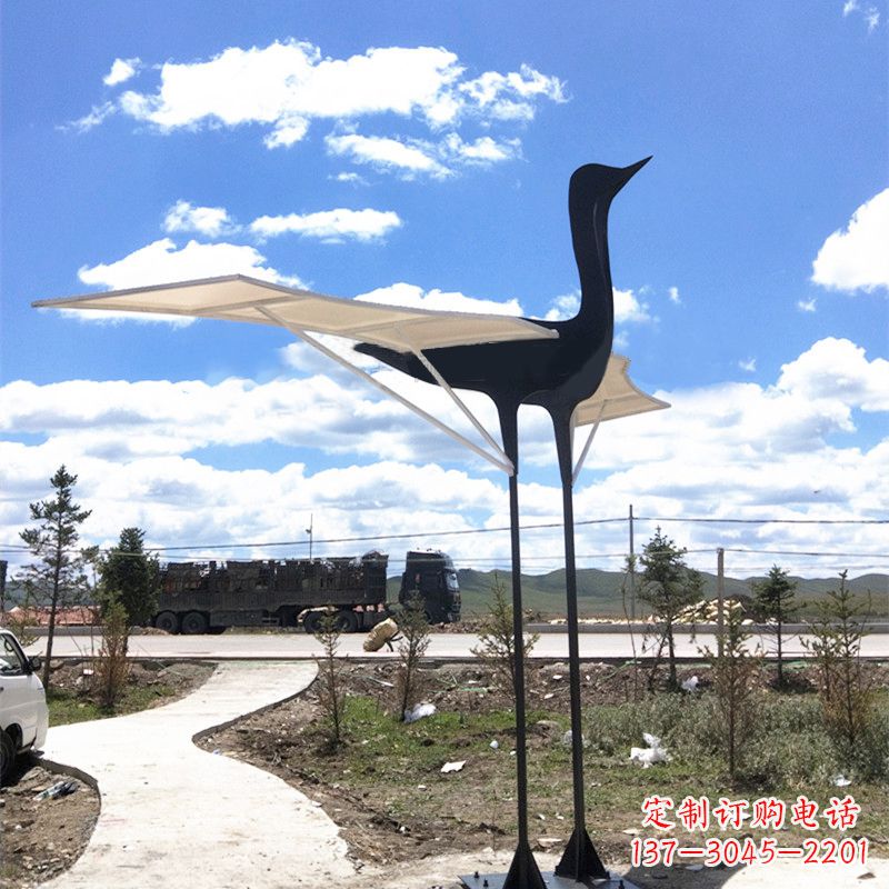 保定仙鹤不锈钢遮阳亭景观雕塑