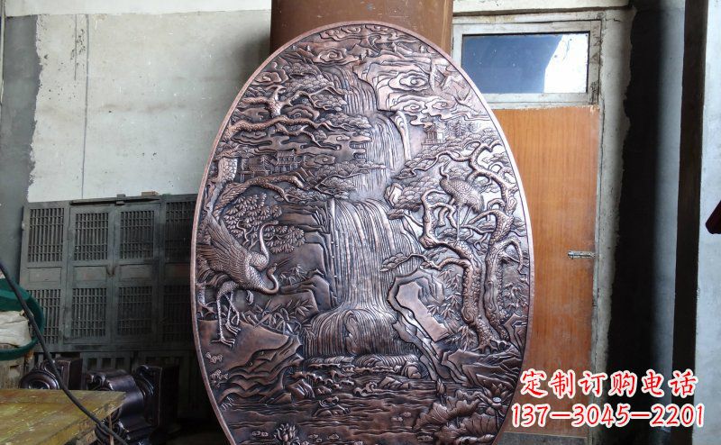 保定仙鹤松林瀑布古代园林景观铜浮雕