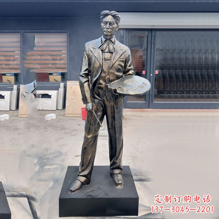 保定现代画家徐悲鸿雕塑-玻璃钢仿铜名人雕像