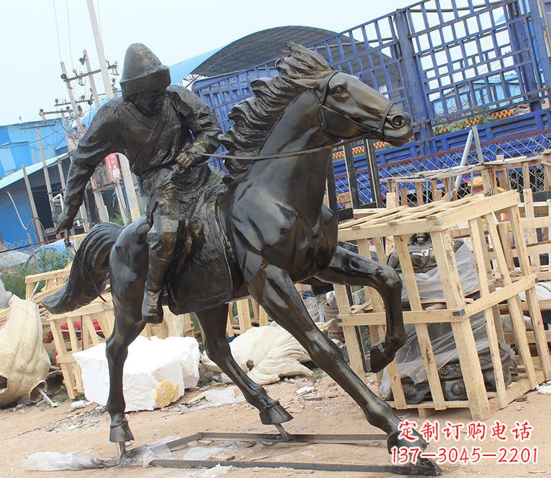保定现代骑马人物公园景观铜雕