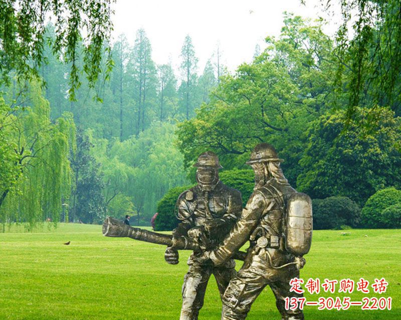 保定消防员灭火铜雕