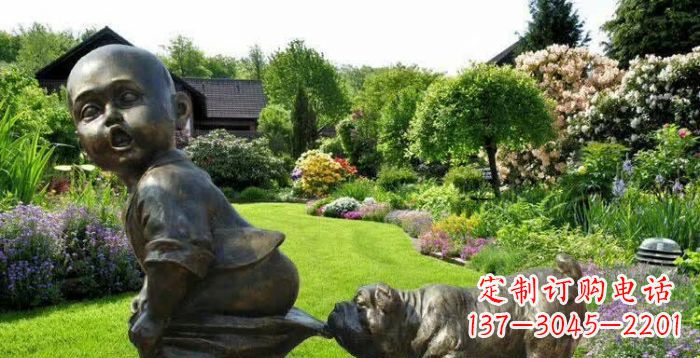 保定小狗叼小孩裤子童趣铜雕