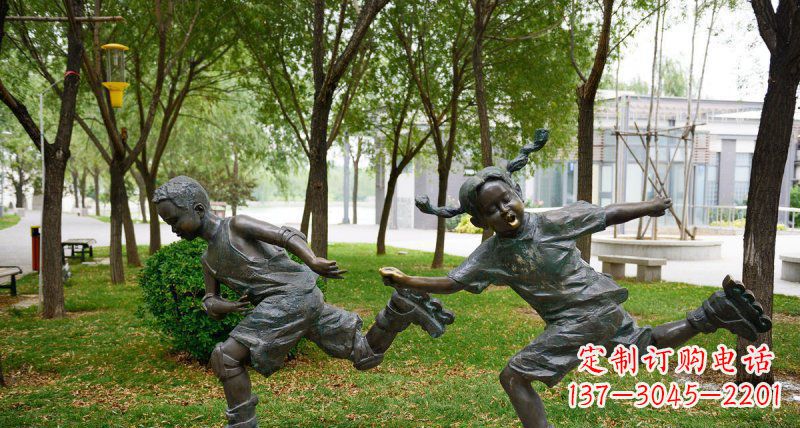 保定小孩人物玩轮滑铜雕