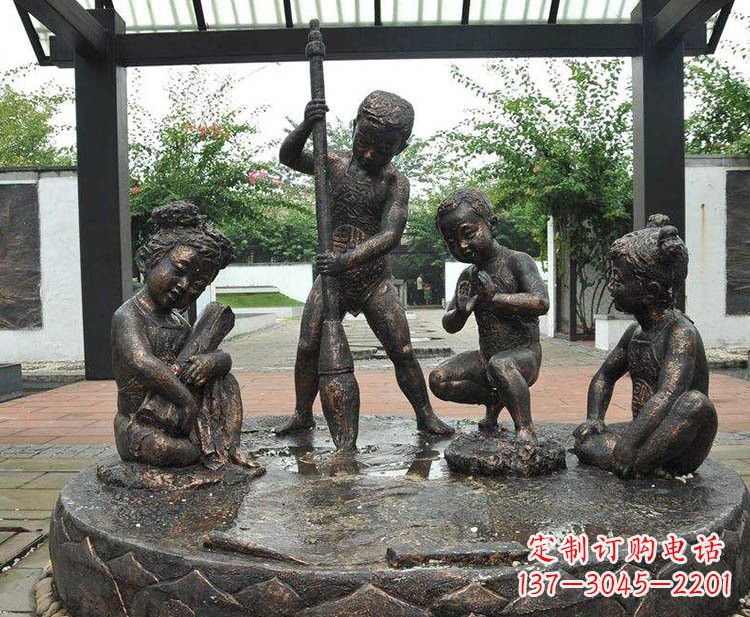保定小孩写大字铜雕小品