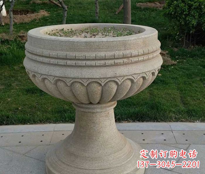 保定小区大理石花盆摆件石雕