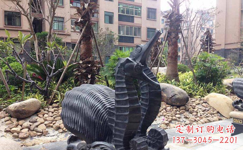 保定小区海马动物玻璃钢仿铜雕塑