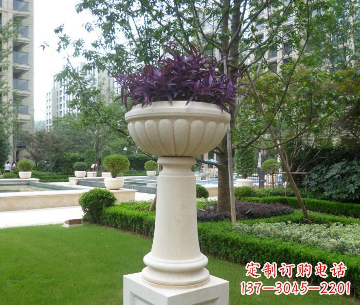 保定小区景观汉白玉花盆石雕 (2)