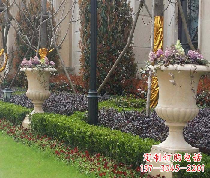 保定小区景观汉白玉花盆石雕