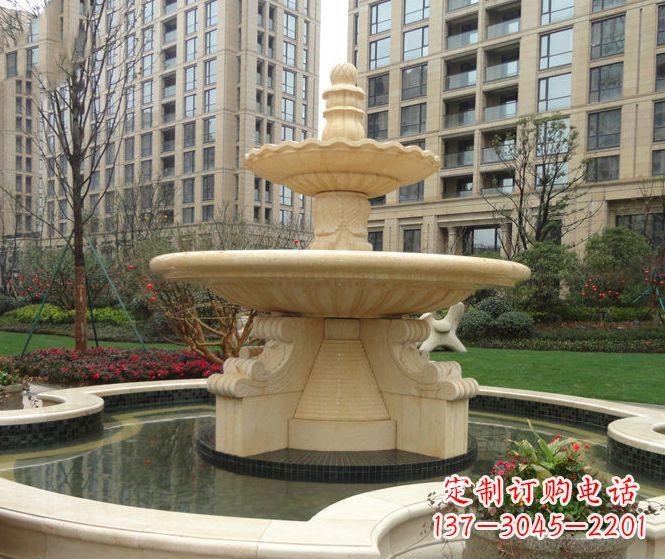 保定小区景观晚霞红多层喷泉石雕 (3)