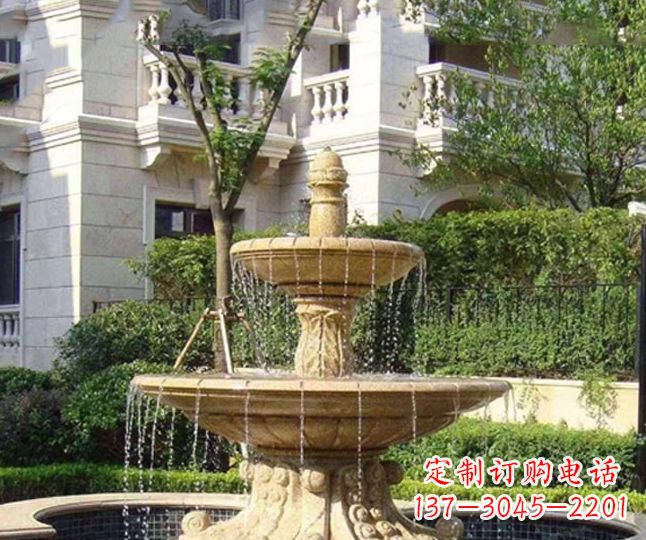 保定小区景观晚霞红多层喷泉石雕 (4)