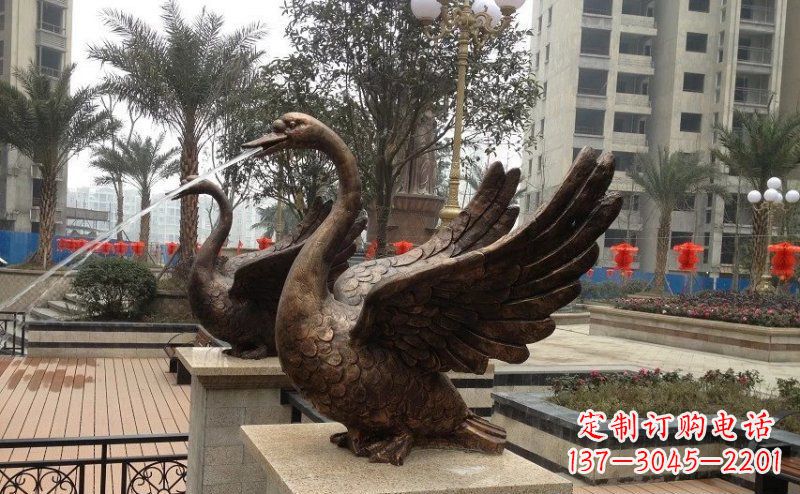保定小区喷水天鹅动物铜雕