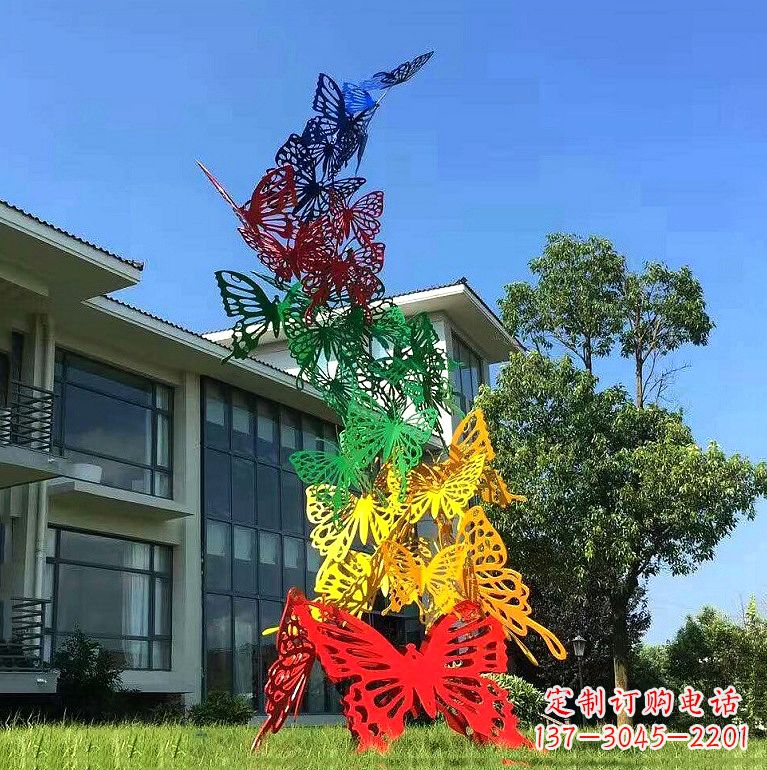 保定小区园林不锈钢彩色蝴蝶景观雕塑