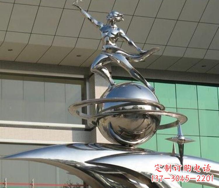 保定校园不锈钢地球和学生景观雕塑