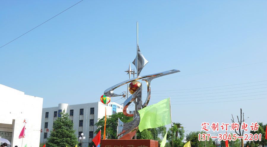 保定校园不锈钢马踏飞燕地球雕塑