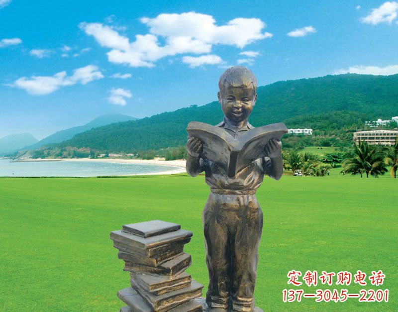 保定校园看书的小男孩雕塑