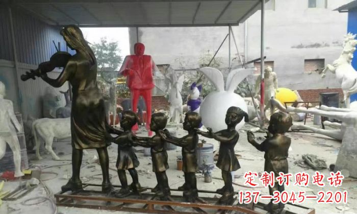 保定校园老师和儿童铜雕