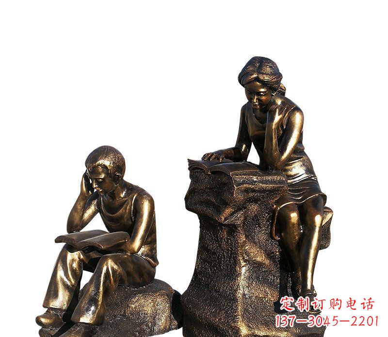 保定校园铸铜学生看书人物雕塑