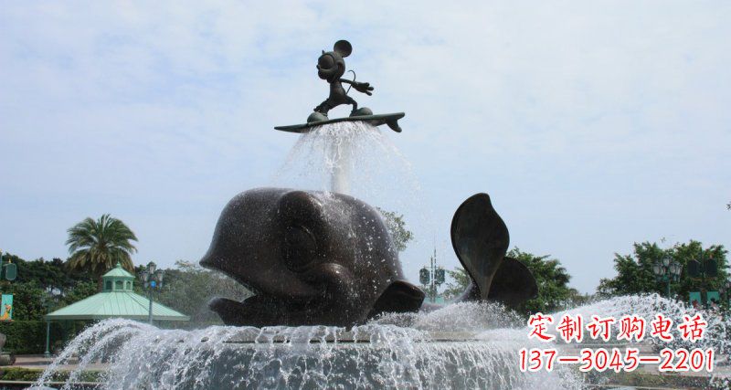 保定游乐园鲸鱼喷泉和米老鼠景观铜雕