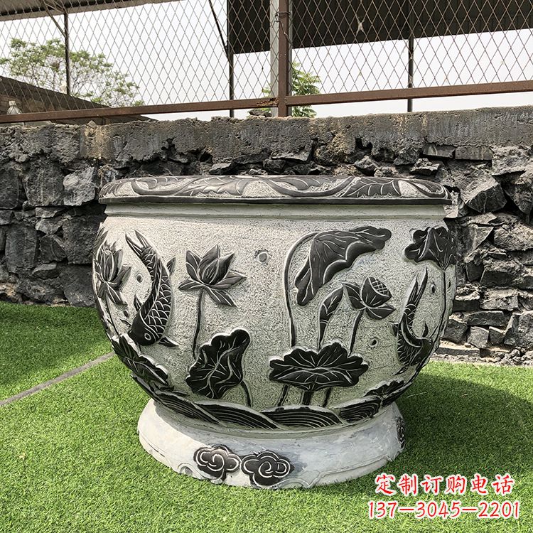 保定鱼纹水缸石雕