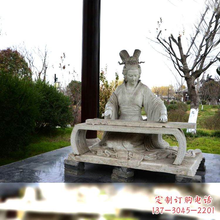 保定虞姬弹琴雕塑-公园古代人物著名美女情景雕塑