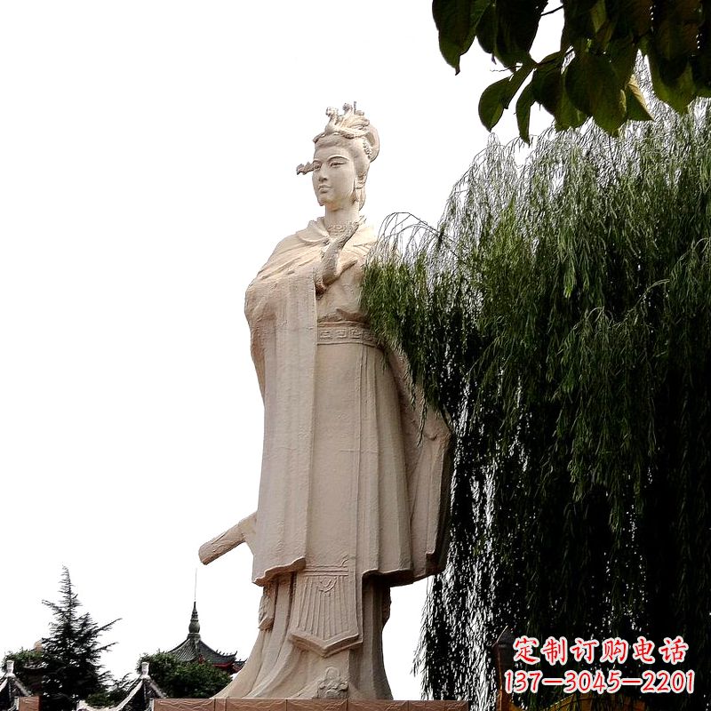 保定虞姬砂岩石雕-景区园林古代人物著名美女雕像