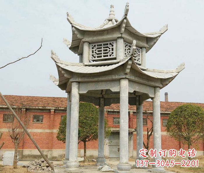 保定园林仿古双层石雕凉亭 (2)