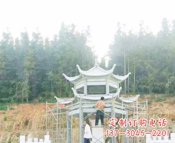 保定园林仿古双层石凉亭景观石雕 (2)