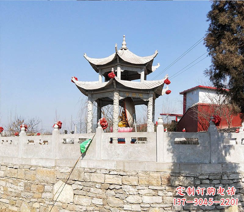 保定园林仿古双层石凉亭景观石雕 (3)