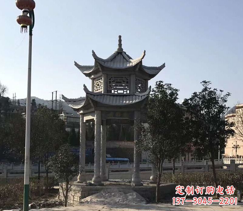 保定园林仿古双层石凉亭景观石雕 (4)
