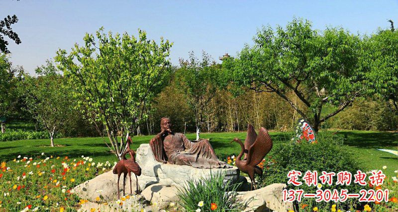 保定园林古代人物仙鹤景观铜雕