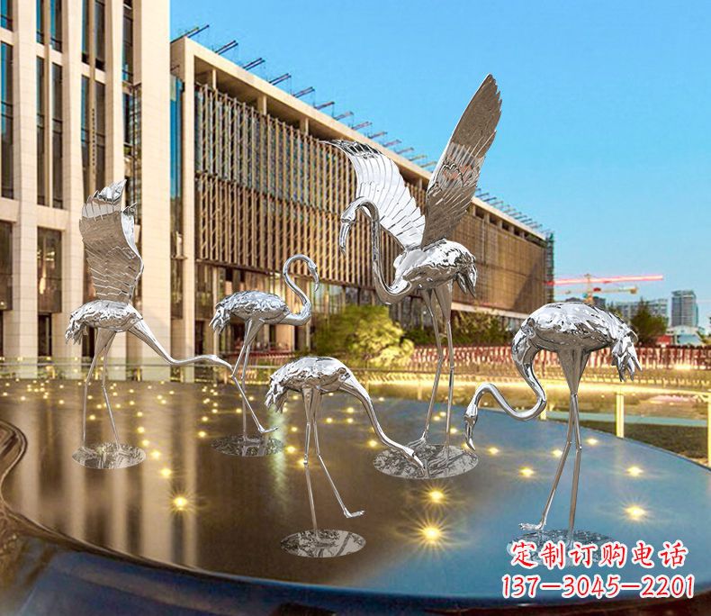 保定园林火烈鸟不锈钢雕塑