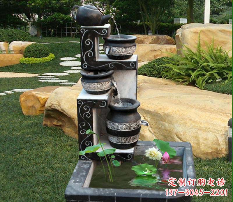 保定园林景观茶壶流水池石雕