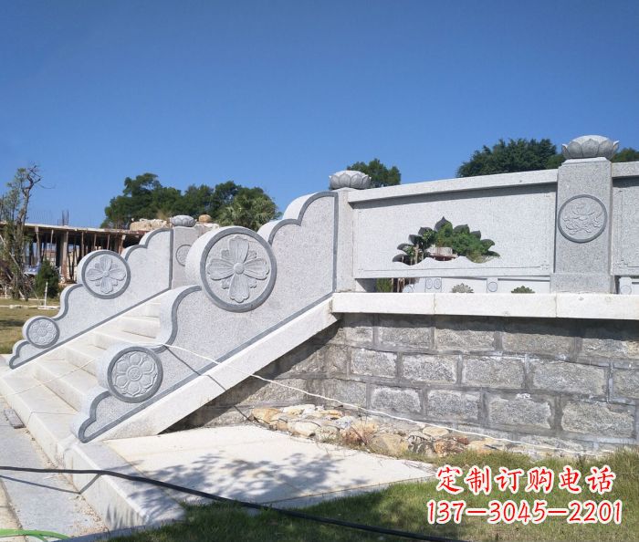 保定园林景观大理石镂空莲花石栏板 (2)