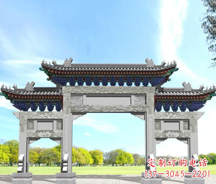 保定园林景观仿古三门石牌坊