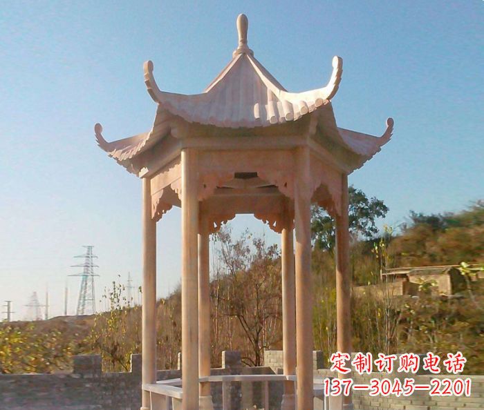 保定园林景观晚霞红单层石雕凉亭