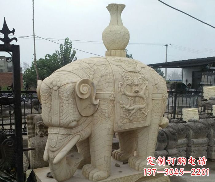 保定园林景观驮瓶大象石雕