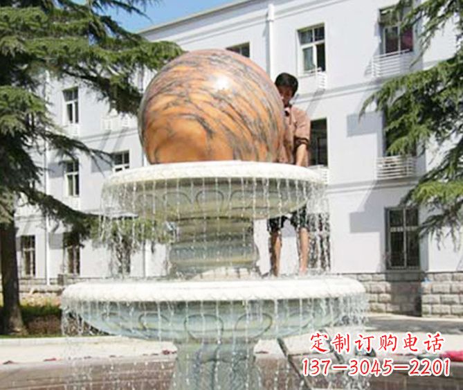 保定园林景观晚霞红风水球喷泉石雕 (2)