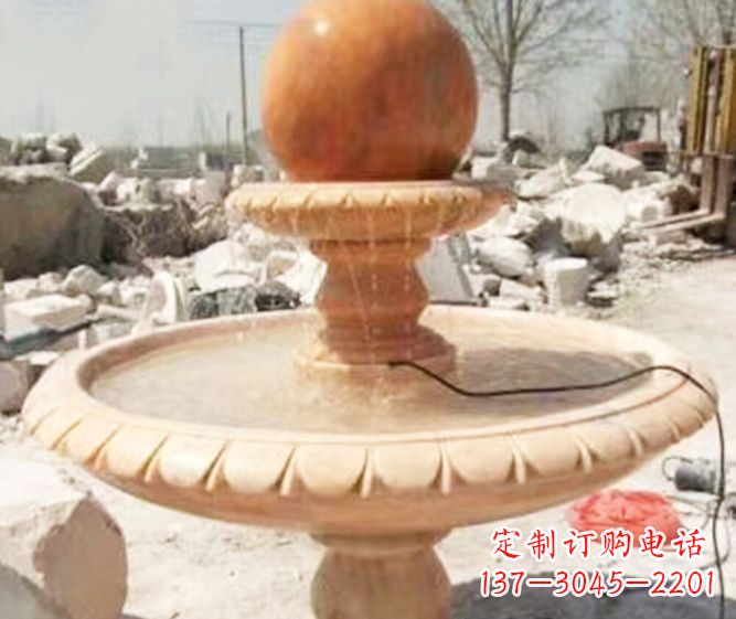 保定园林景观晚霞红风水球喷泉石雕 (3)