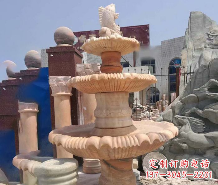 保定园林景观晚霞红鲤鱼喷泉石雕