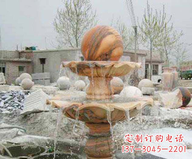 保定园林景观晚霞红风水球喷泉石雕